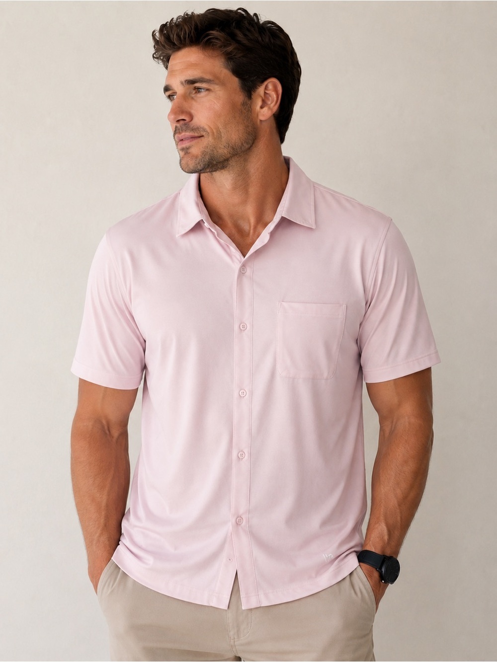 VRST Men's Short Sleeve Performance Button-Up Shirt - Pink - Size XL- NWT